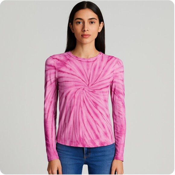 GENERATION LOVE Deep Pink Tie-Dye Puff Sleeve long sleeve tee t-shirt size XS - Picture 1 of 5